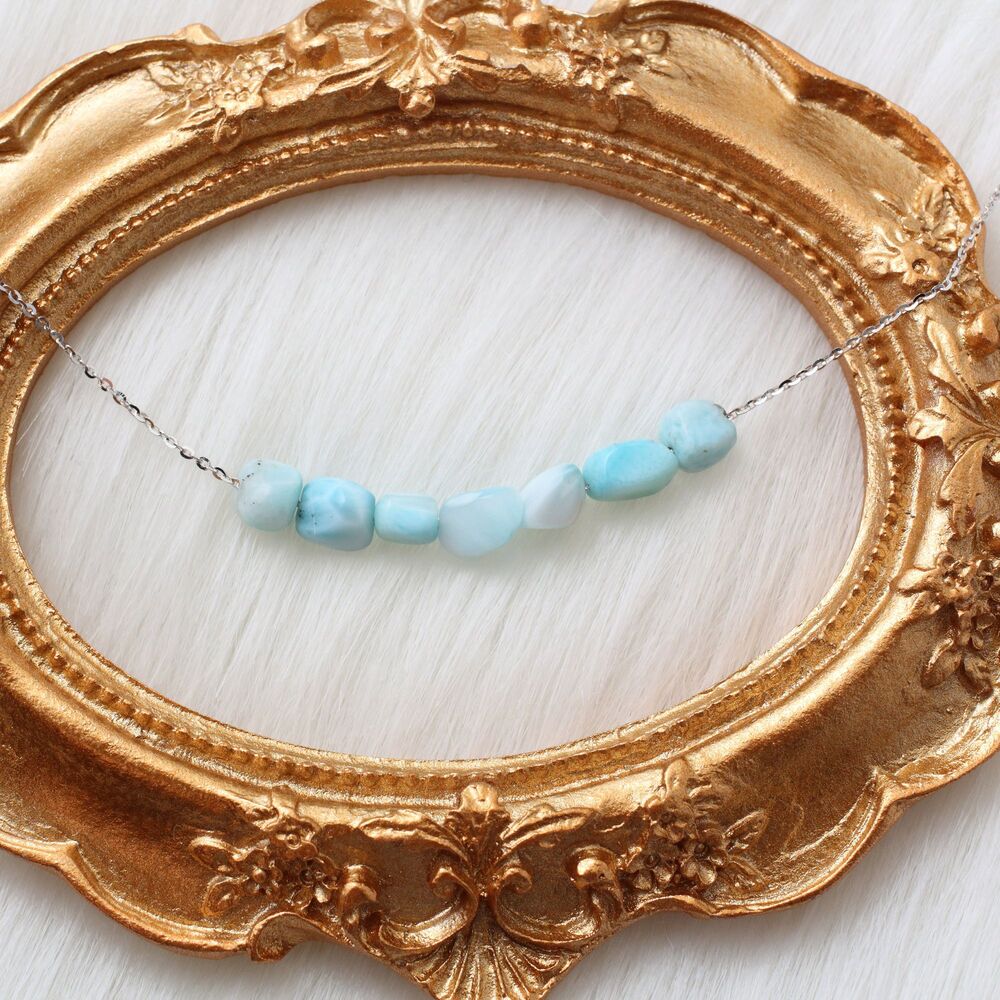 LARIMAR NECKLACE, CURB Chain Necklace, Larimar Gemstones, 925 Sterling Silver